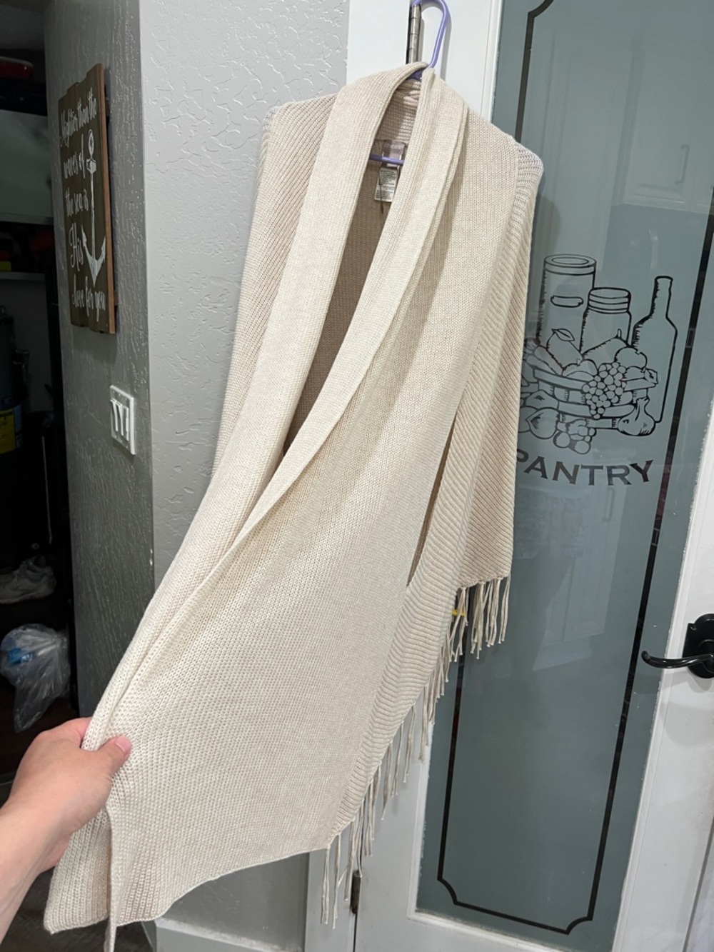 Chico's Beige Open-Knit Fringe Wrap Cardigan - Picture 10 of 13
